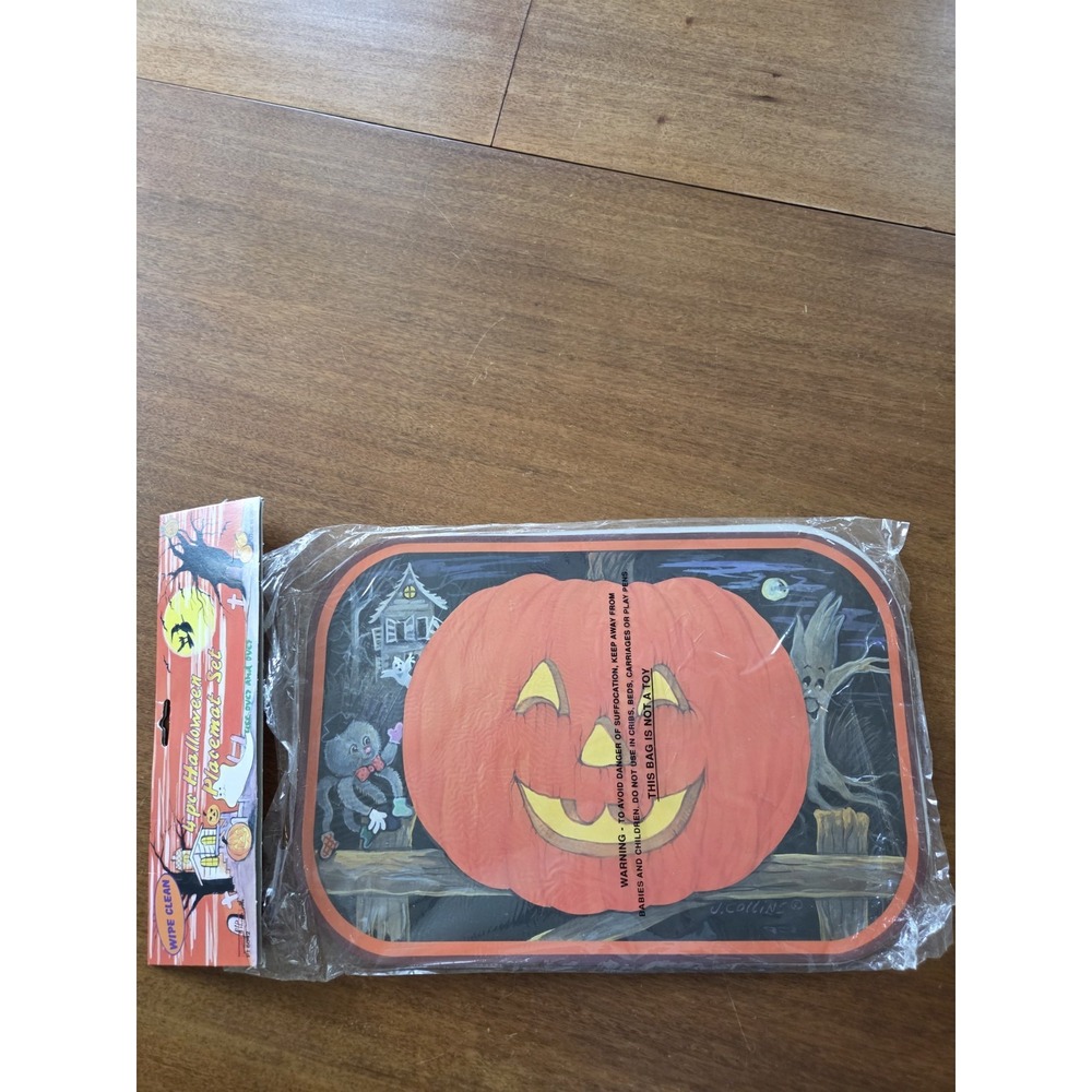 set of four Jack o lantern spooky placemats Halloween ghosts pumpkins wipeable
